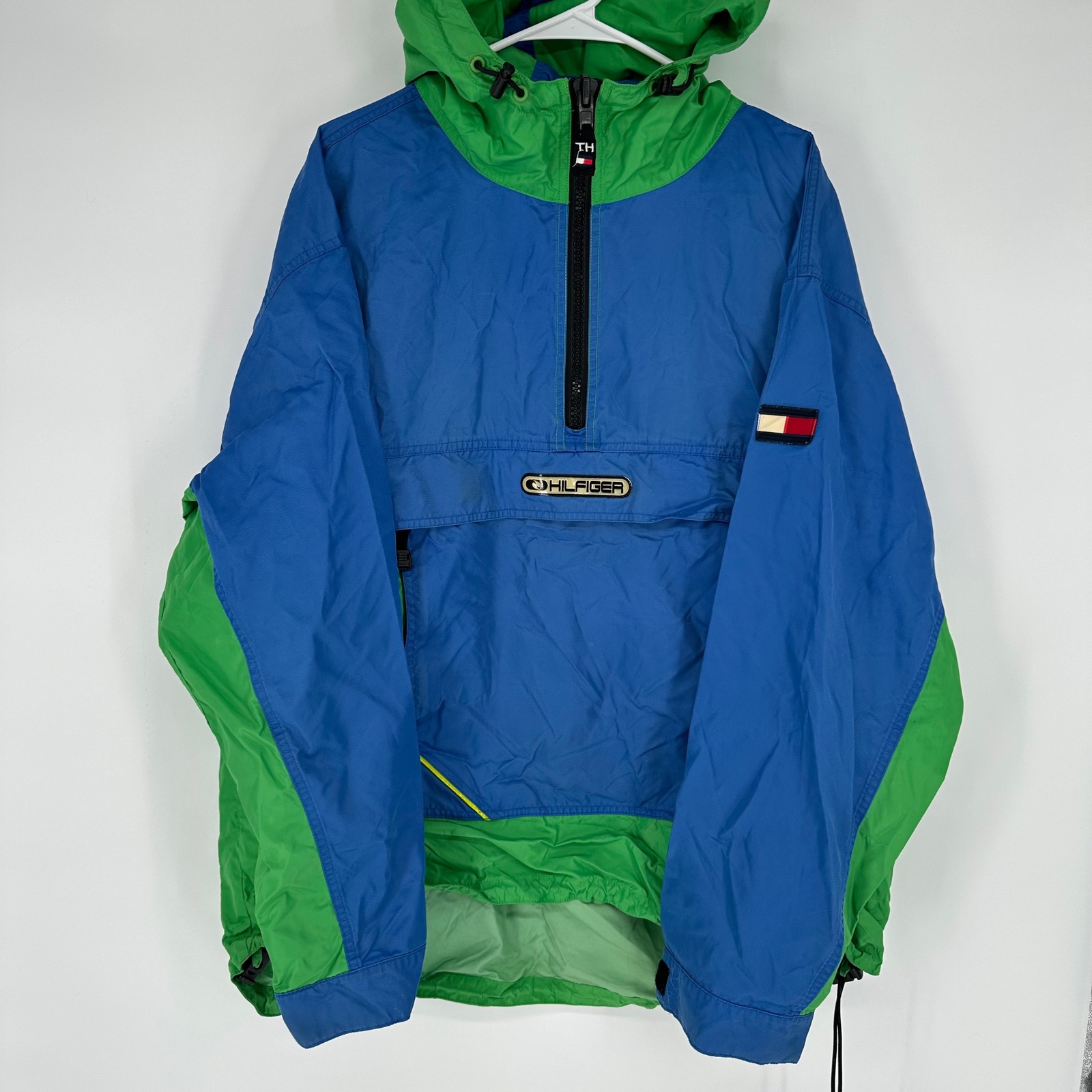 Vintage Tommy Hilfiger Colorblock Anorak Jacket Blue Green Xxl Half Zip Pullover
